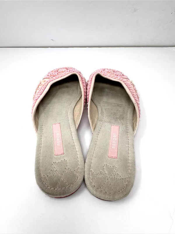 REPORT bubble gum pink fabric/sequins/beading slides, unmarked size 9 - Image 9