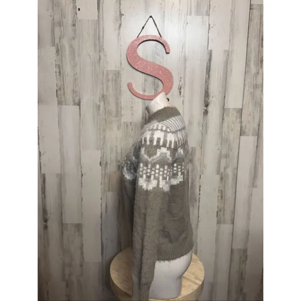 Grege Gray Fair Isle Knit Sweater Size S Cozy Winter Pullover - Image 2