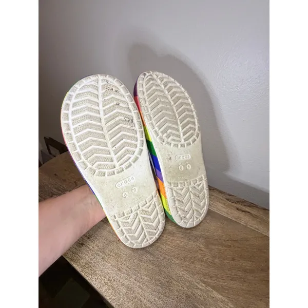 Crocs Classic Slide White Rainbow Stripe Pride Sandals Size 8 - Image 10