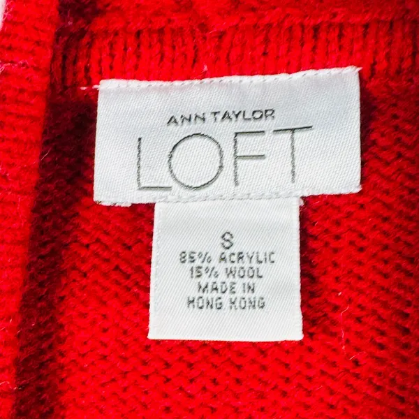 Ann Taylor LOFT Hoodie Sweater Knit Pullover‎ Red White Stitch Small Cottagecore - Image 3