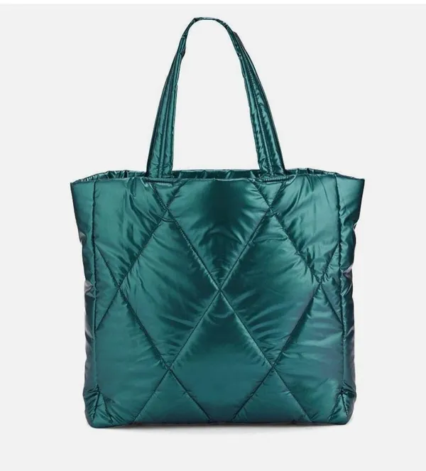 NWT! Victoria's Secret Green Silver Quilted Tote Bag - Image 3