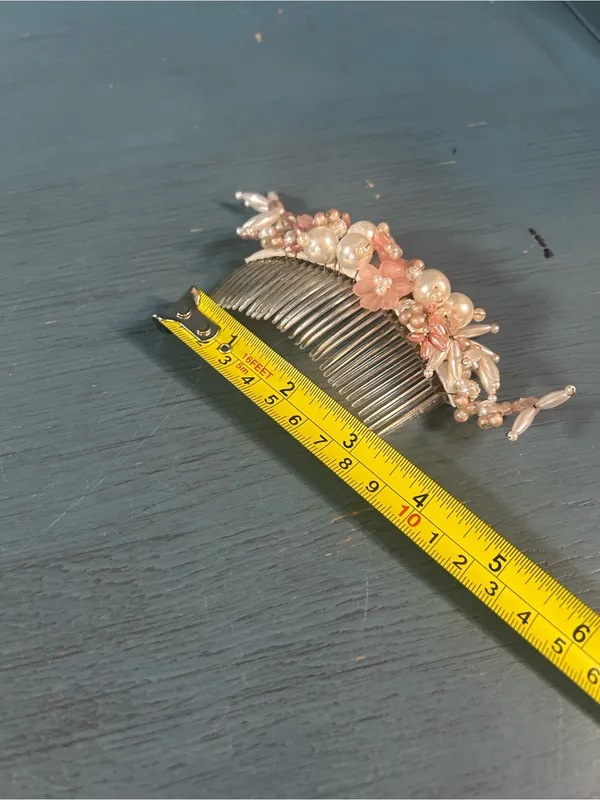 Handmade Pearl and Pink Floral Bridal Hair Comb - Vintage 1980’s - Image 7