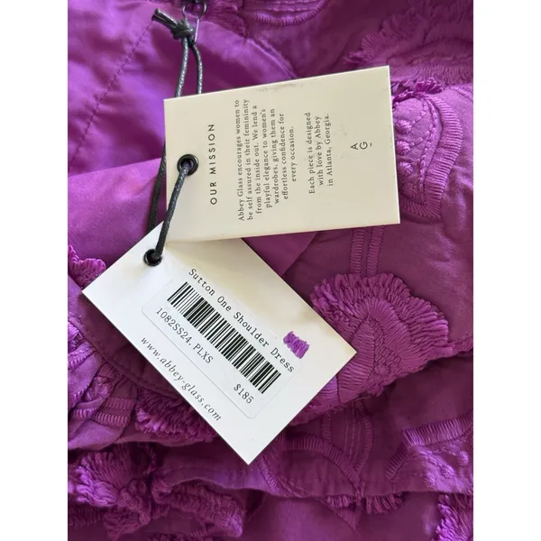 Abbey Glass NWT Sutton Lace 3D Floral Ruffle One Shoulder Midi Dress XS Purple - Image 8
