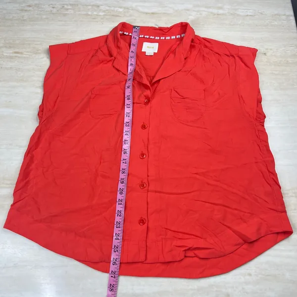 Maeve Anthropologie Coral Orange Button Down Short Sleeve Blouse Top Large - Image 6