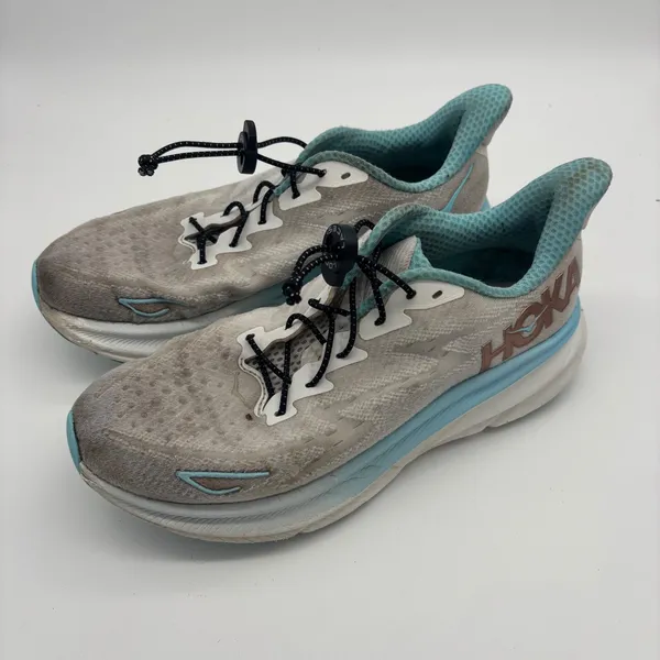 Hoka Clifton 9 Womens 8.5 Grey Blue Running Shoes Lock Laces - Image 3