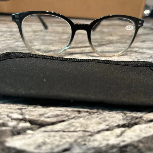 Stylish Black and Clear Reading Glasses with Case .50 includes soft case - Image 3