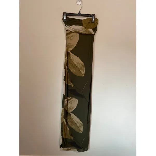 New Windsor Strapless Floral Mesh Maxi Dress Olive Black Size XS - Image 2