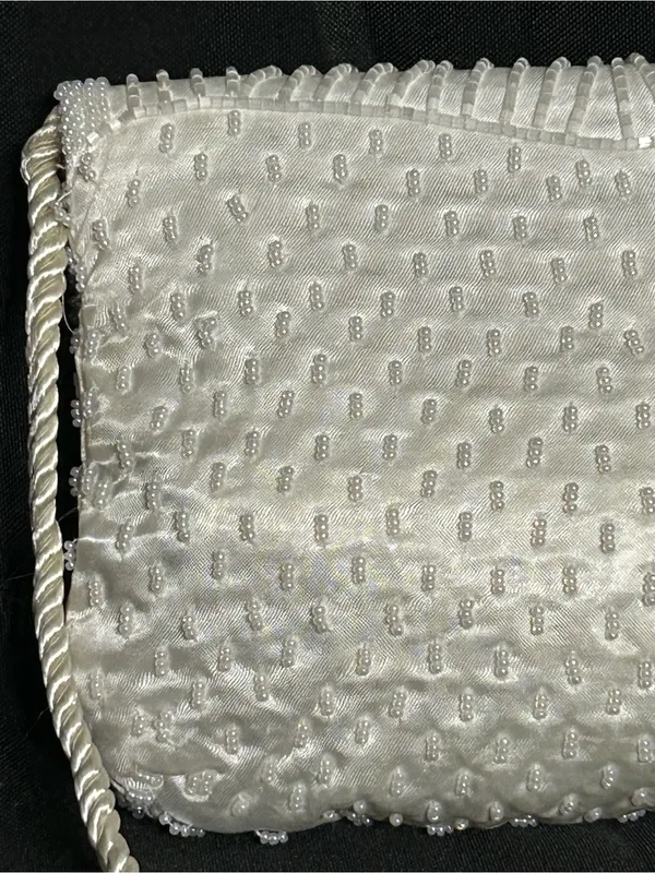 Beaded Ivory Evening Clutch with Rope Strap White - Image 7