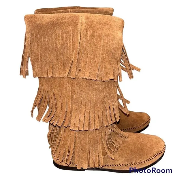 Minnetonka Suede 3 Layer Fringe Boots - Image 5