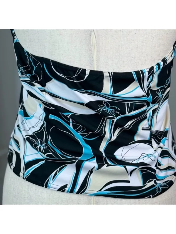 Y2K Vintage Halter Top Blue Black Floral Abstract Swirls Small McBling Going Out - Image 5