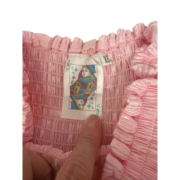 Queen of Sparkles Pink Iridescent Smocked Pleated Skort XS Womens Metallic - Image 2
