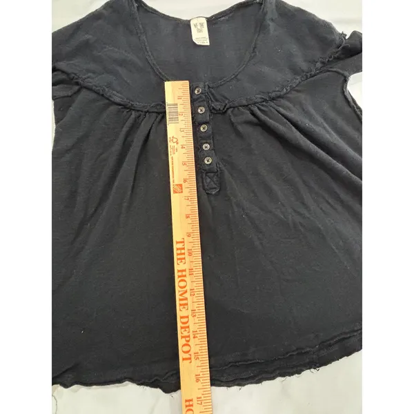 We The Free Free People Black Linen Blend Henley Babydoll Top Long Sleeve Medium - Image 7