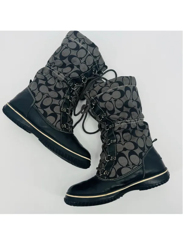 Women's Coach Shaine Black & Grey Monogram Winter Snow Boots Size 7 - Image 5