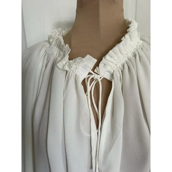 Madewell $98 Women's Nayla Boho Long Sleeve Tie Top, Winter White Size XL - Image 4