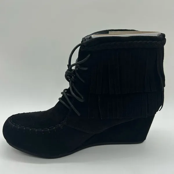 Top Moda Boots Womens 6.5‎ Black Moc Toe Lace Up Wedge Moccasin Bootie NEW - Image 2
