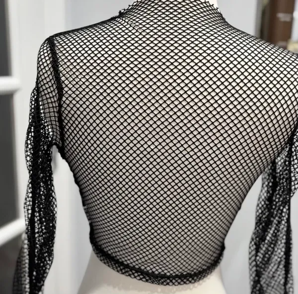 SheIn Black Mesh Punk Rave Mesh Fishnet Zip-up Top - Image 3