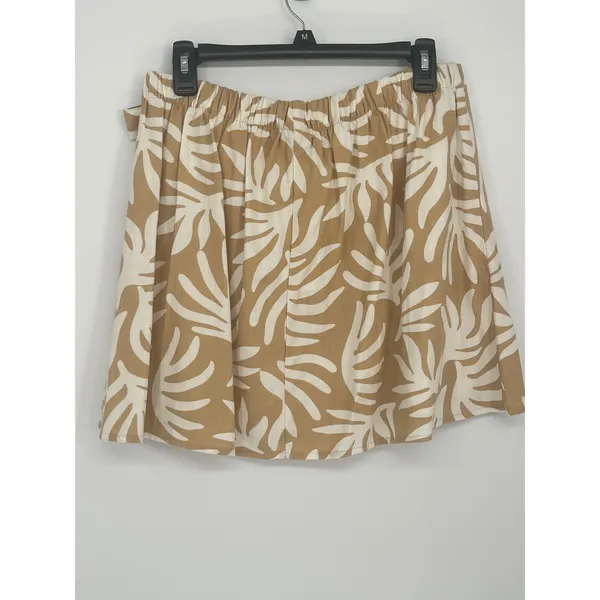 A New Day Leaf Print Tie Mini A-Line Skirt Women M Tan White Tropical Resortwear - Image 2