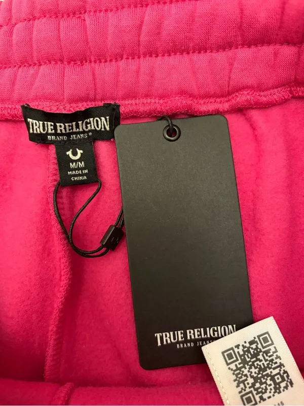 NWT True Religion Rhinestone Crown Fleece Joggers Size Medium Pink Y2K - Image 10