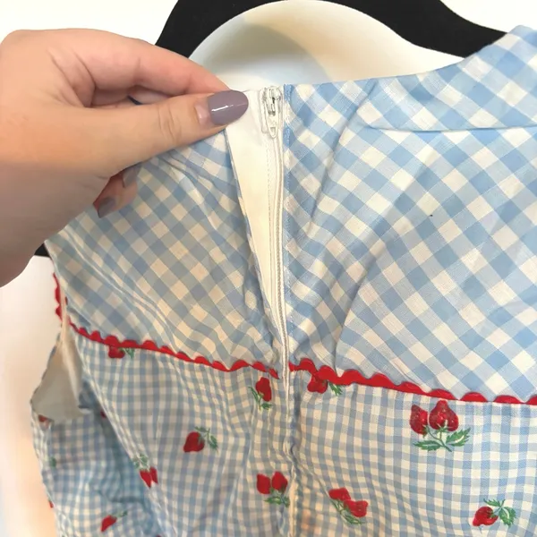 50s Baby Blue Gingham Dress Coquette Strawberry Cottagecore Picnic Retro Femme - Image 7