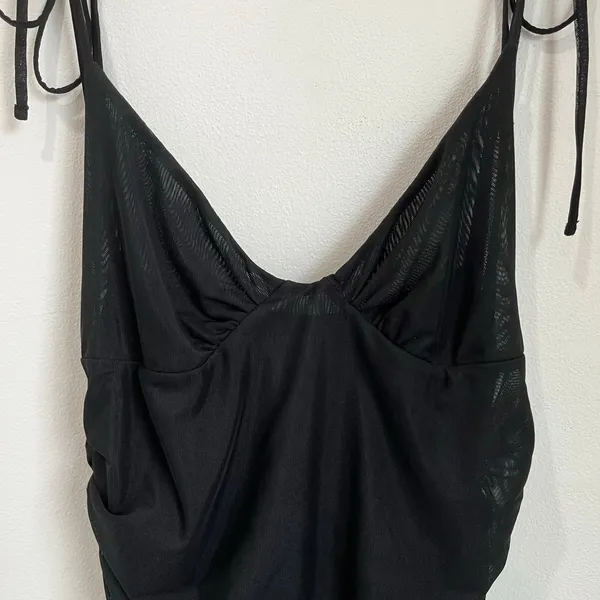 Aritzia Wilfred Winona Black Mesh Ruched‎ Dress Size M - Image 6