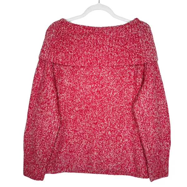 Madewell Off Shoulder Oversized Chunky Ribbed Knit Sweater Size XL Red Holiday - Image 7