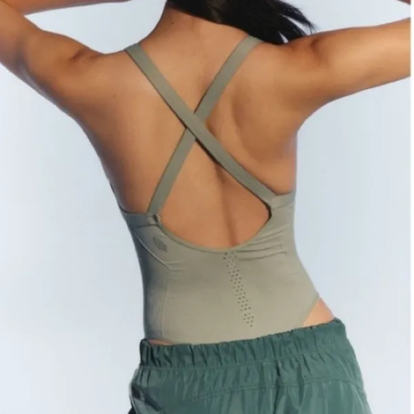 Free People FP Movement Good Karma Bodysuit NWT Smoked Sage M/L Ribbed Seamless - Image 9