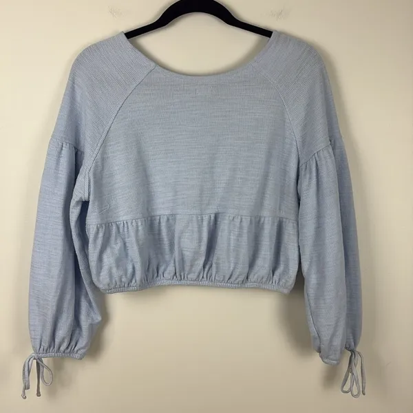 Aerie Endless Summer Cropped Sweatshirt Puff Sleeve Eyelet Blue Women’s Size XS - Image 8