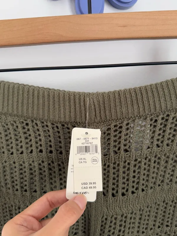 Aerie XL NEW Crochet Open Knit Shorts Olive Green Resort Vacation Tropical - Image 4