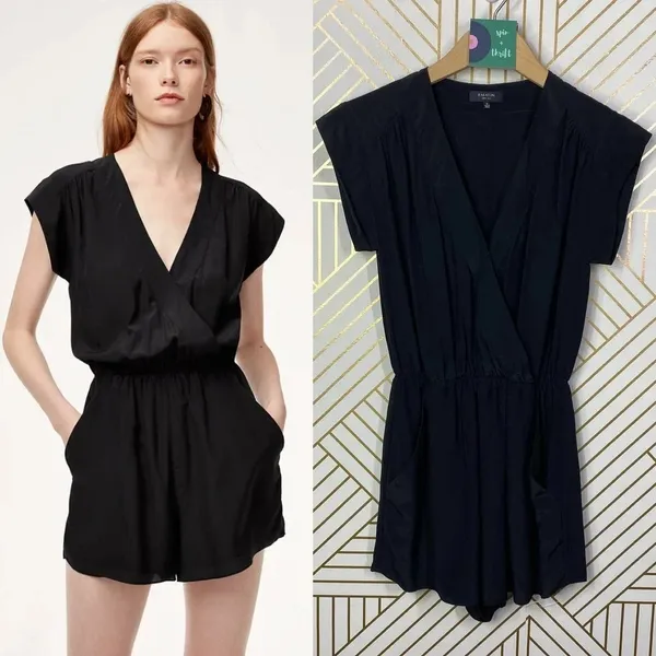 Aritzia Babaton Corbett Romper Relaxed Pure Silk Short Sleeve‎ Black Size XS - Image 2