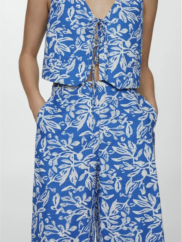 Mango Wide Leg Printed Pants NWT Blue Size Large - Image 6