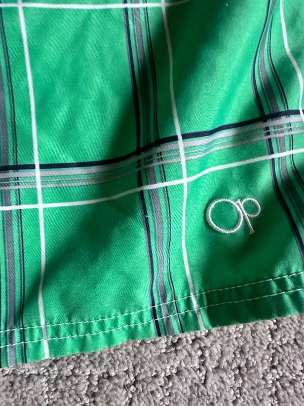 Ocean Pacific Green Plaid Swim Trunks Large - Image 2