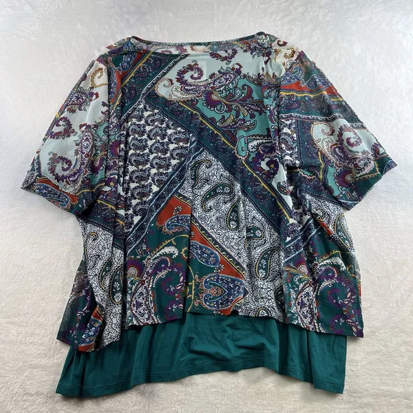 Chicos 3 US XL Overlay Tee Knit Top Multicolor Paisley 3/4 Sleeve Boho Layered‎ - Image 3