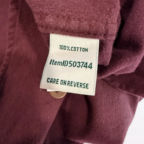 LL Bean Burgundy Cotton Flannel Chamois Button Shirt Pockets Casual LARGE - Image 11