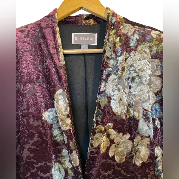 GUILLAUME Purple/Beige Floral Print Velvet Burnout Blazer Jacket - Size 1X - Image 3