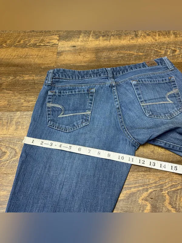 Vintage Y2K American Eagle Real Flare Low Rise Denim Jeans Womens 8 Bootcut Blue - Image 7