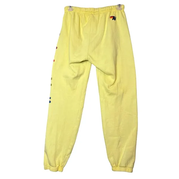 Aviator Nation Sweatpants Womens Small Yellow Rainbow Logo Fleece Jogger USA - Image 3