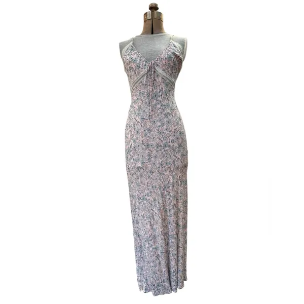 Free People Intimately All I Ever Wanted Maxi Floral Pink Blue Slit Dress Slip - Image 5