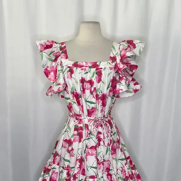 MISA Los Angeles Selma Floral Dress Ruffled A-Line Mini White Pink X-Small - Image 10