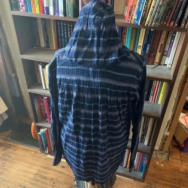 Free People hooded S blue striped boho beachy oversized top - Image 2