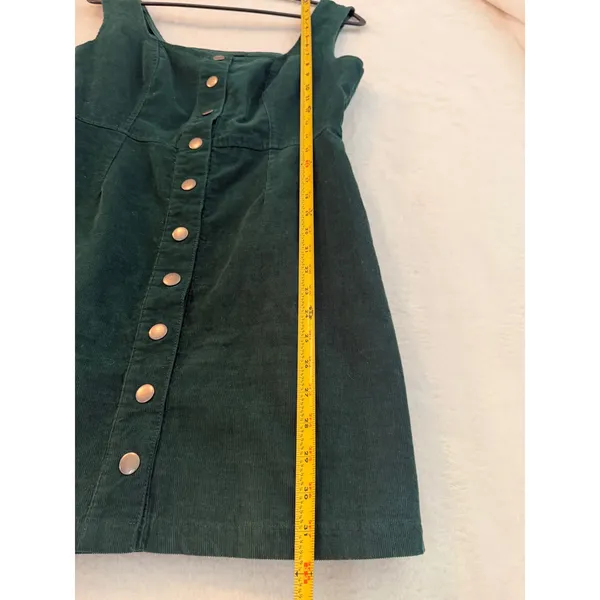 Urban Outfitters Green Corduroy‎ Button Front Mini Dress 8 Sleeveless Pinafore - Image 2