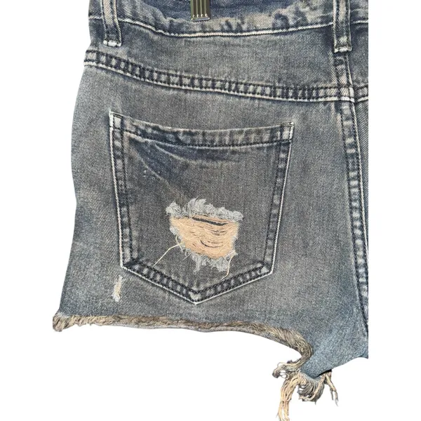 Free People Cut‎ Off Shorts Dark Wash Button Fly Distressed Women's 27 Mid Rise - Image 4
