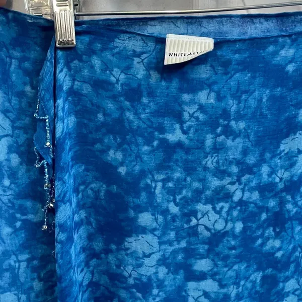 White Stag Blue Tie-Dye Beaded Sarong Maxi Skirt Scarf Cover Up - Image 4