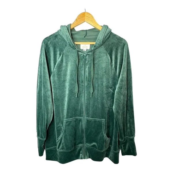 OFFLINE by Aerie Velour Zip Up Hoodie‎ Womens Medium Green Velvet Loungewear - Image 3