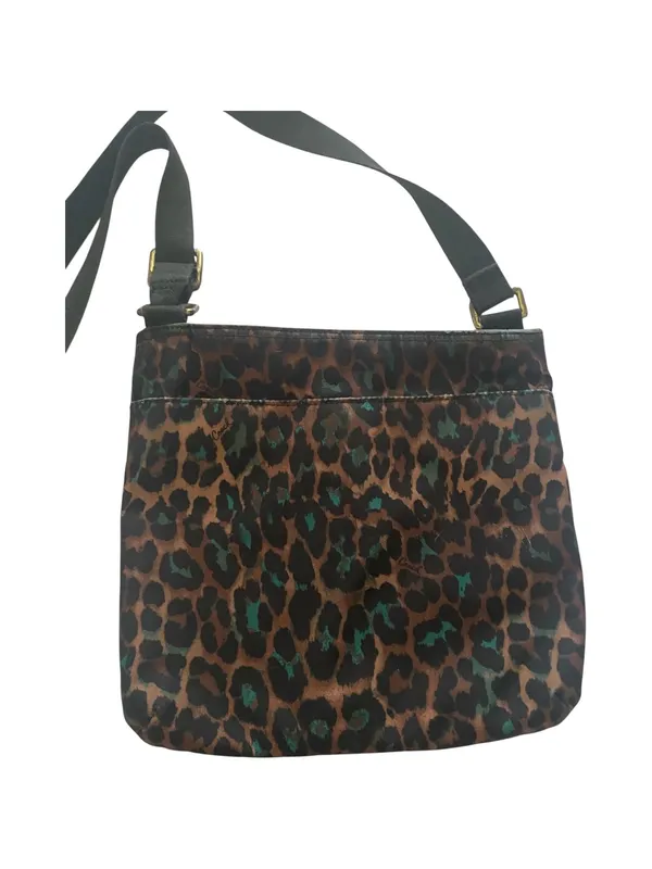COACH-CHEETAH PRINT NYLON CROSSBODY BAG NO H1376-F77479 Coach crossbody with bold leopard print. Compact silhouette with adjustable shoulder strap. Front zip pocket and main compartment for essentials. Gold-tone logo plaque and hardware accents, front zip pocket, back slip pocket with magnetic closure, adjustable strap, great condition Measures:19.5x9.5 inches - Image 5