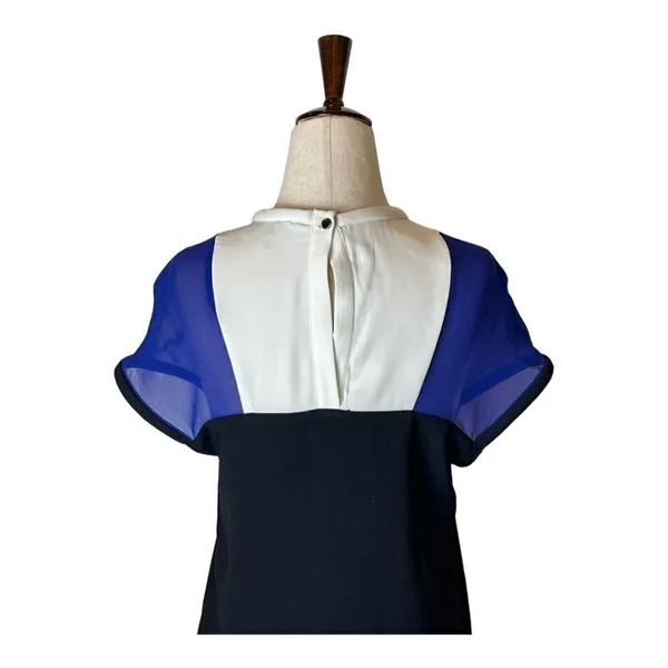 Maje Blue White And Black Colorblock Silk Detail‎ Crew Neck Mini Shift Dress S - Image 4