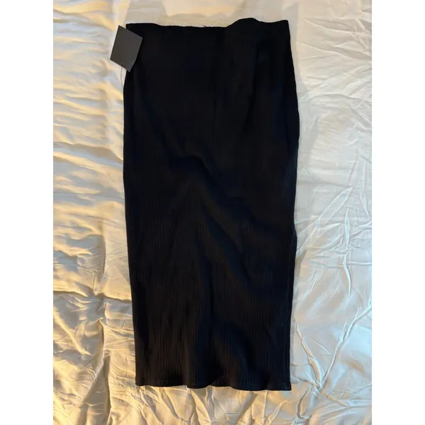 Lulus Black Ribbed Knit Midi Skirt Side Slit Bodycon High Waisted Large NWT - Image 2