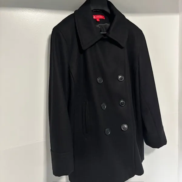 Ann Taylor Anne Klein Black Wool Pea Coat Double-Breasted XL Button Front Notch Lapel Urban - Image 2