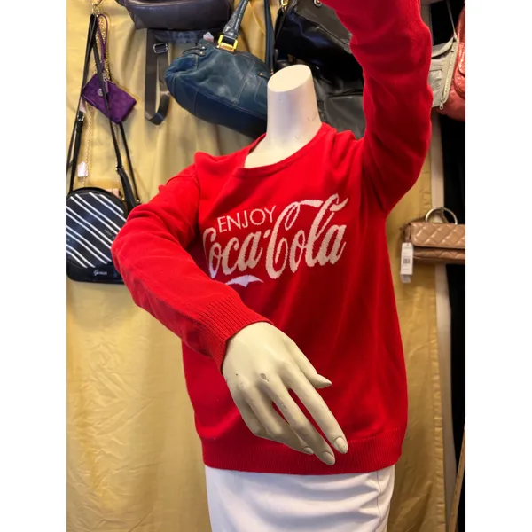Coca-Cola Red Graphic Knit Crewneck Sweater Large Enjoy Coca-Cola Logo‎ - Image 3