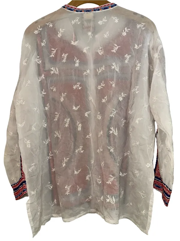 Johnny Was Women’s Size S White Pink Red Blue Embroidery Button Down Blouse - Image 7