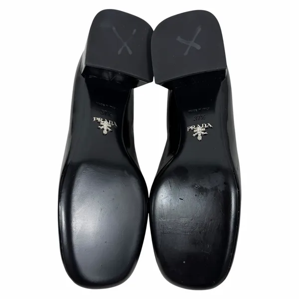 Prada Patent Square Front Enamel Logo Loafer Pump Black Size 37.5 - Image 8